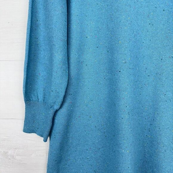 Talbots Mock Neck Sweater Dress Size Medium Aqua Blue Speckled Shoulder Buttons - Picture 5 of 15